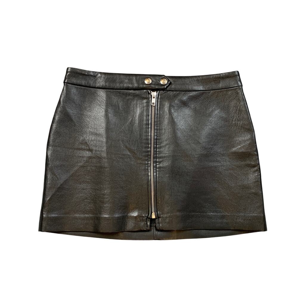 Wilfred Skirt Womens 4 Black Faux Leather Zip Front Snap Button Waistband Mini
